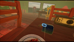 player collecting tea bag then teleporting from a table down to the floor